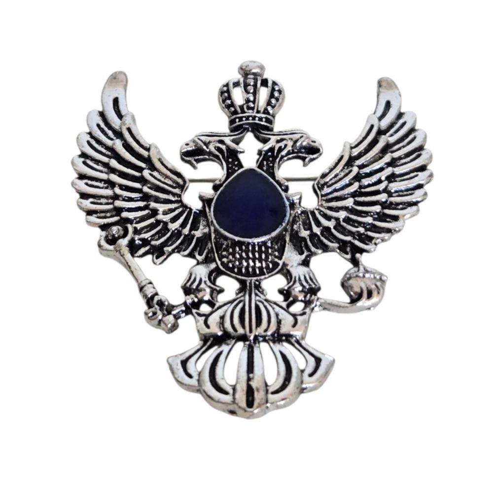 Vintage Royal Eagle Crest Lapel Pin Brooch Double-Headed Crowned Emblem Scepter